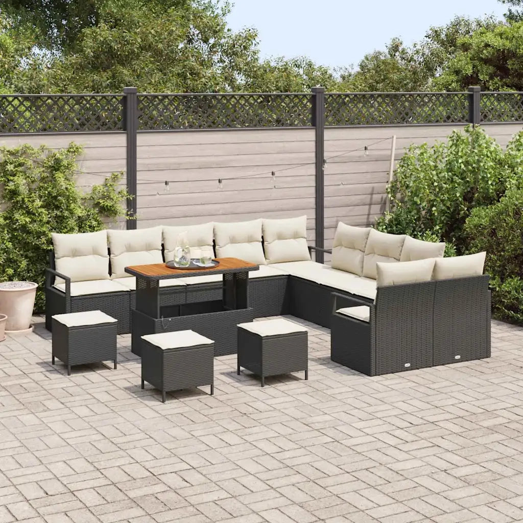 Set Divano da Giardino con cuscino 14 pcs Nero polyrattan 3362590