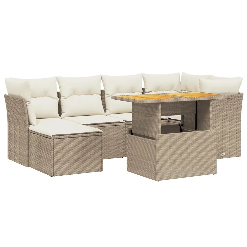 Set Divani da Giardino 7 pz con Cuscini Beige in Polyrattan 3275480