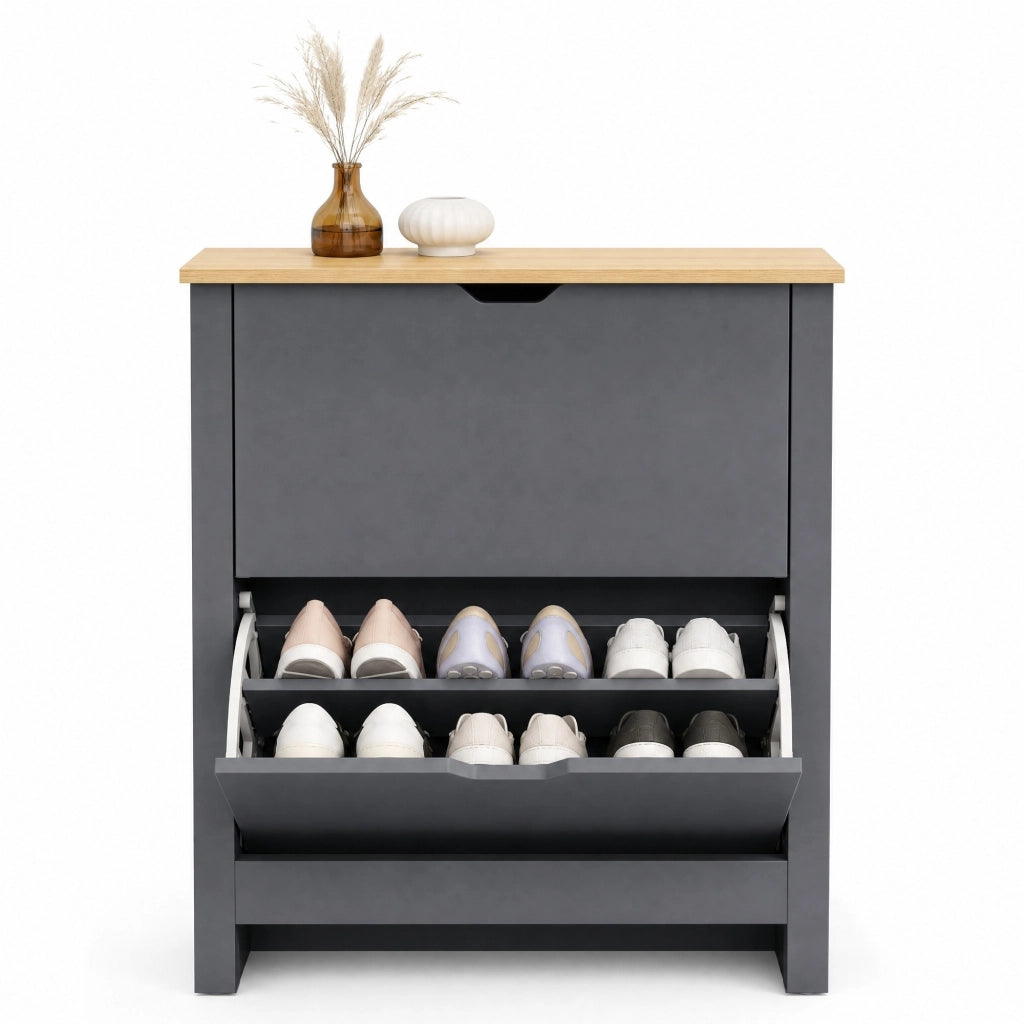 Scarpiera con 2 cassetti a ribalta fino a 12 paia di scarpe in pannello truciolare grigio scuro 72 × 26 × 80 cm
