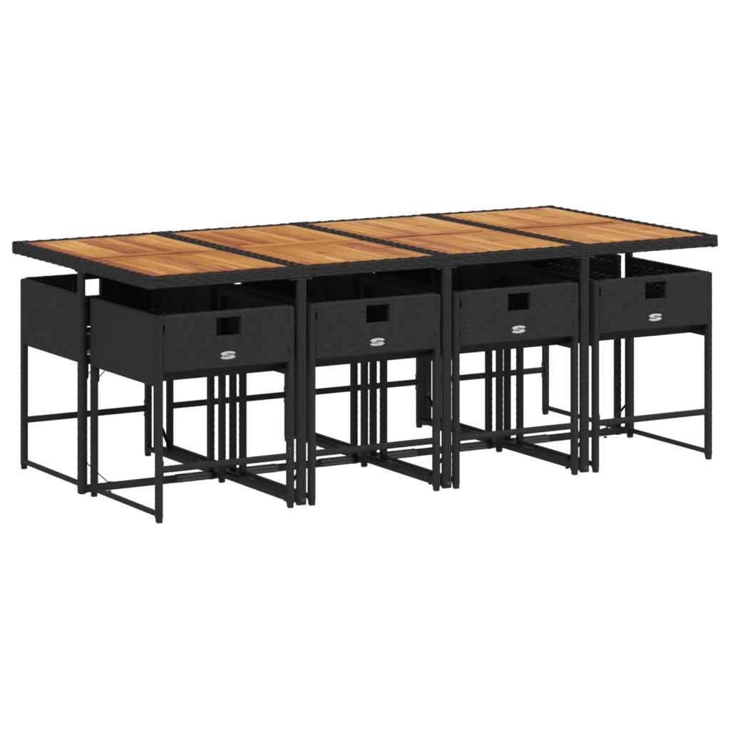 Set da Pranzo da Giardino 9 pz con Cuscini Nero in Polyrattan 3278054