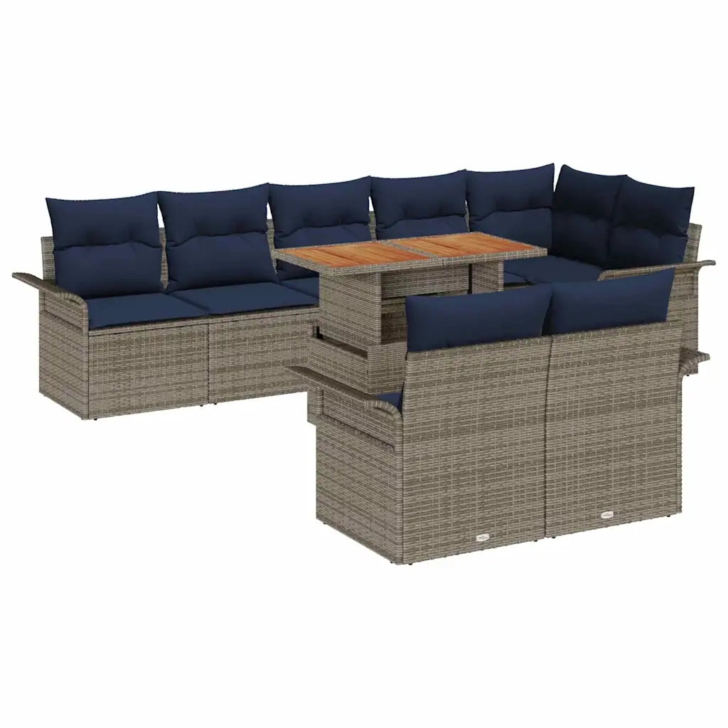 Set Divano da Giardino con cuscino 9 pcs grigio e blu navy 3349352