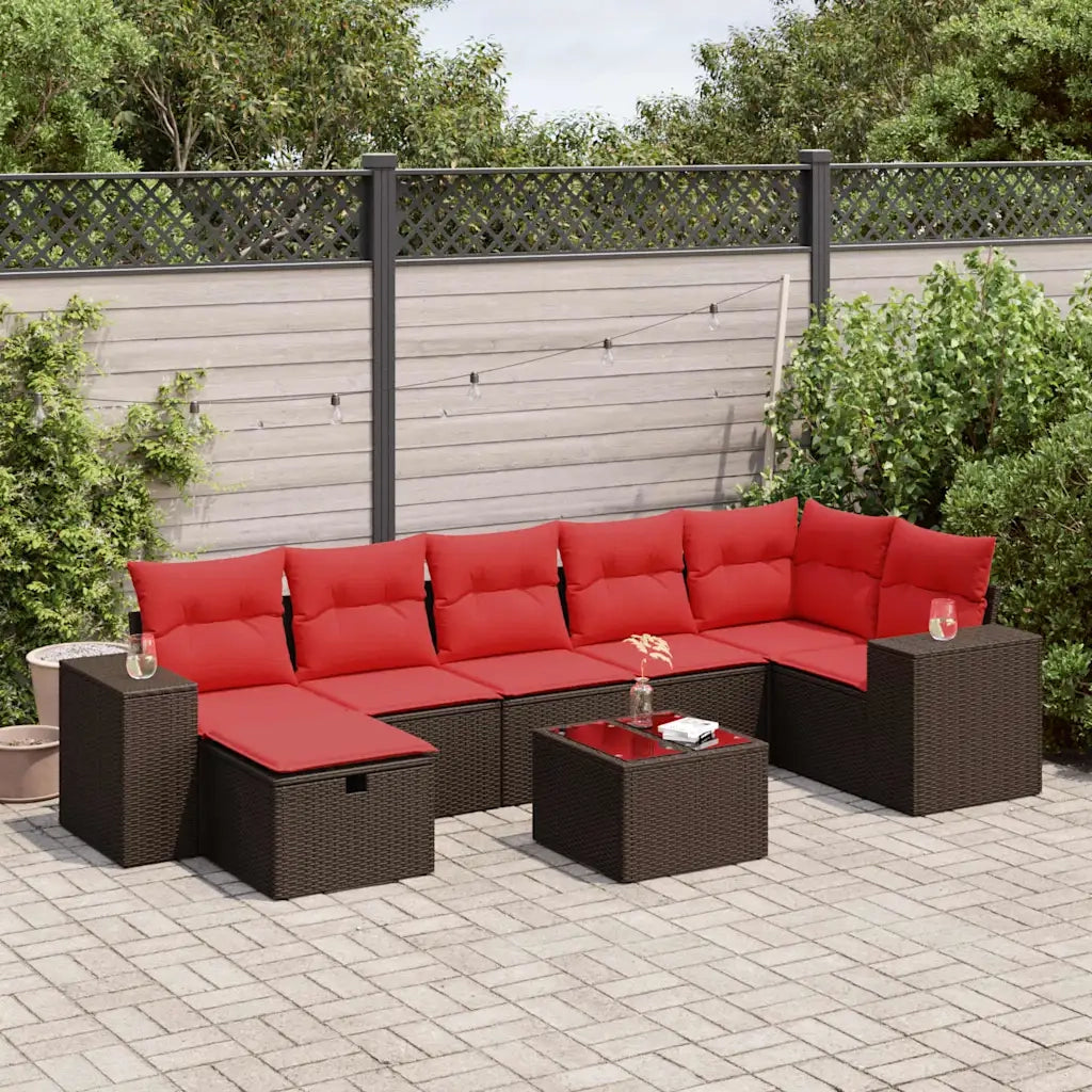 Set Divani da Giardino 8 pz con Cuscini Marrone in Polyrattan 3325720