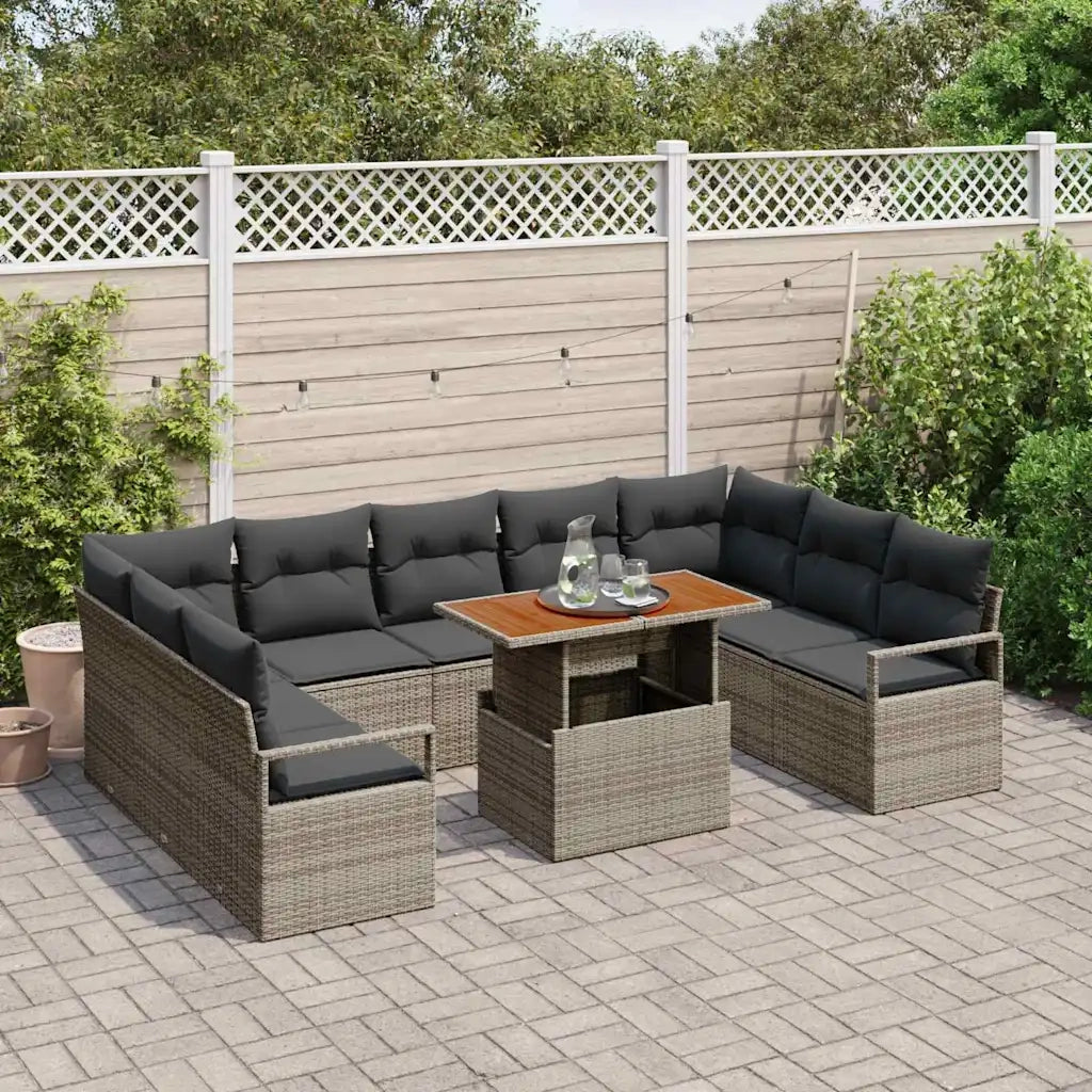 Set Divano da Giardino 10 pcs Grigio Poly Rattan 3358491