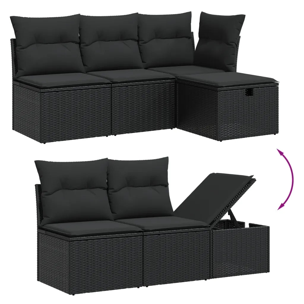 Set Divani da Giardino 5 pz con Cuscini in Polyrattan Nero 3263131