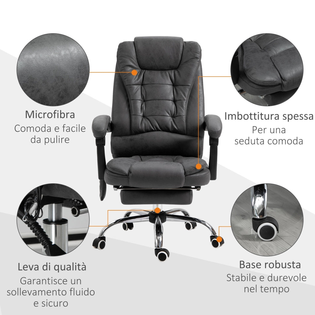 EasyComfort Poltrona da Ufficio Massaggiante e Reclinabile con Riscaldamento e Altezza Regolabile, Grigio