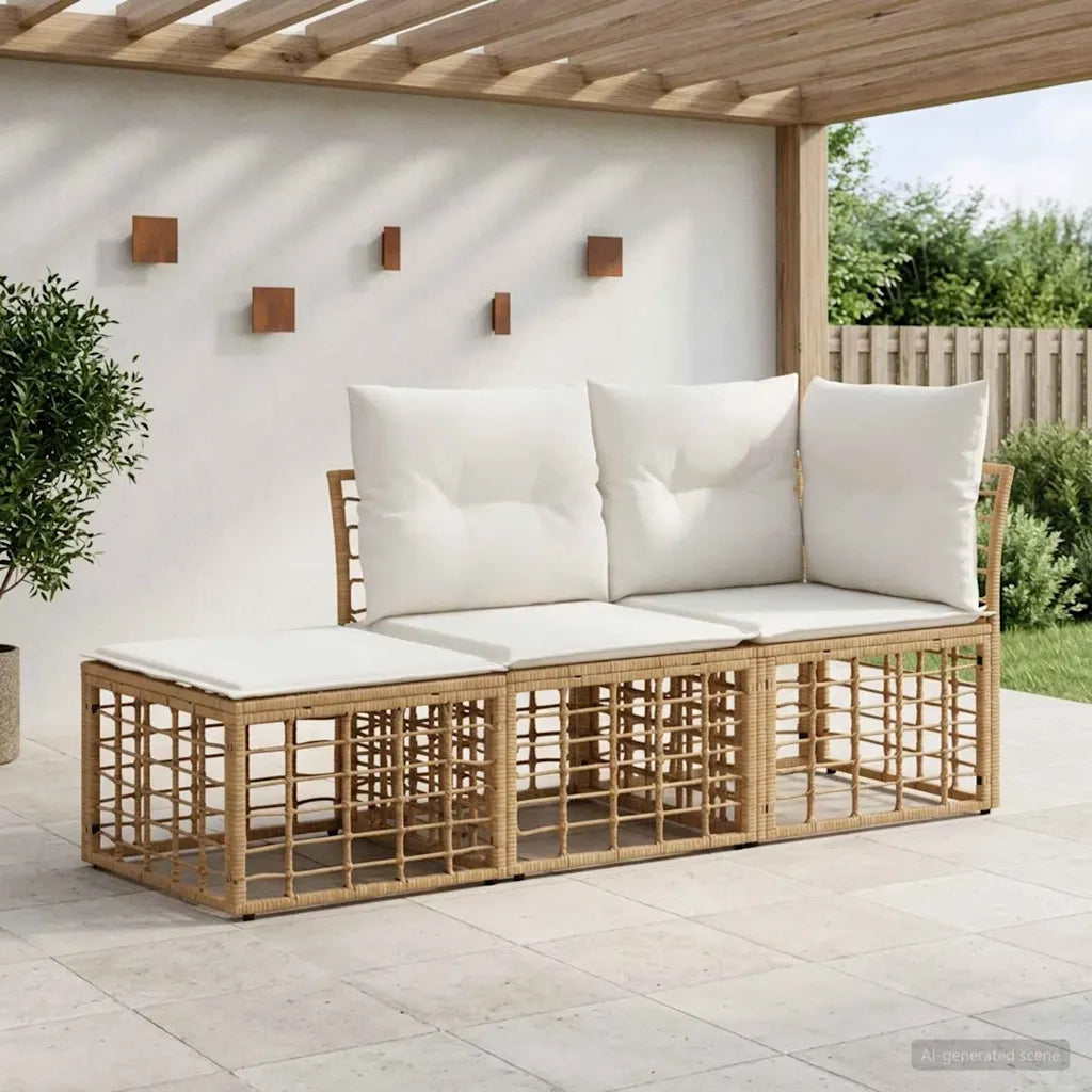 Set di divani da esterno con cuscino 3 pz | Set Salotto da Giardino Naturale Poliestere