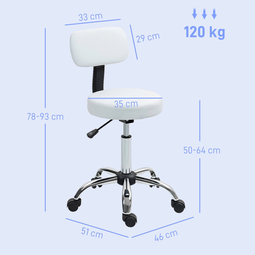 Sgabello Girevole con Schienale e Ruote ¨C zephmum ¨C Altezza Regolabile, Bianco