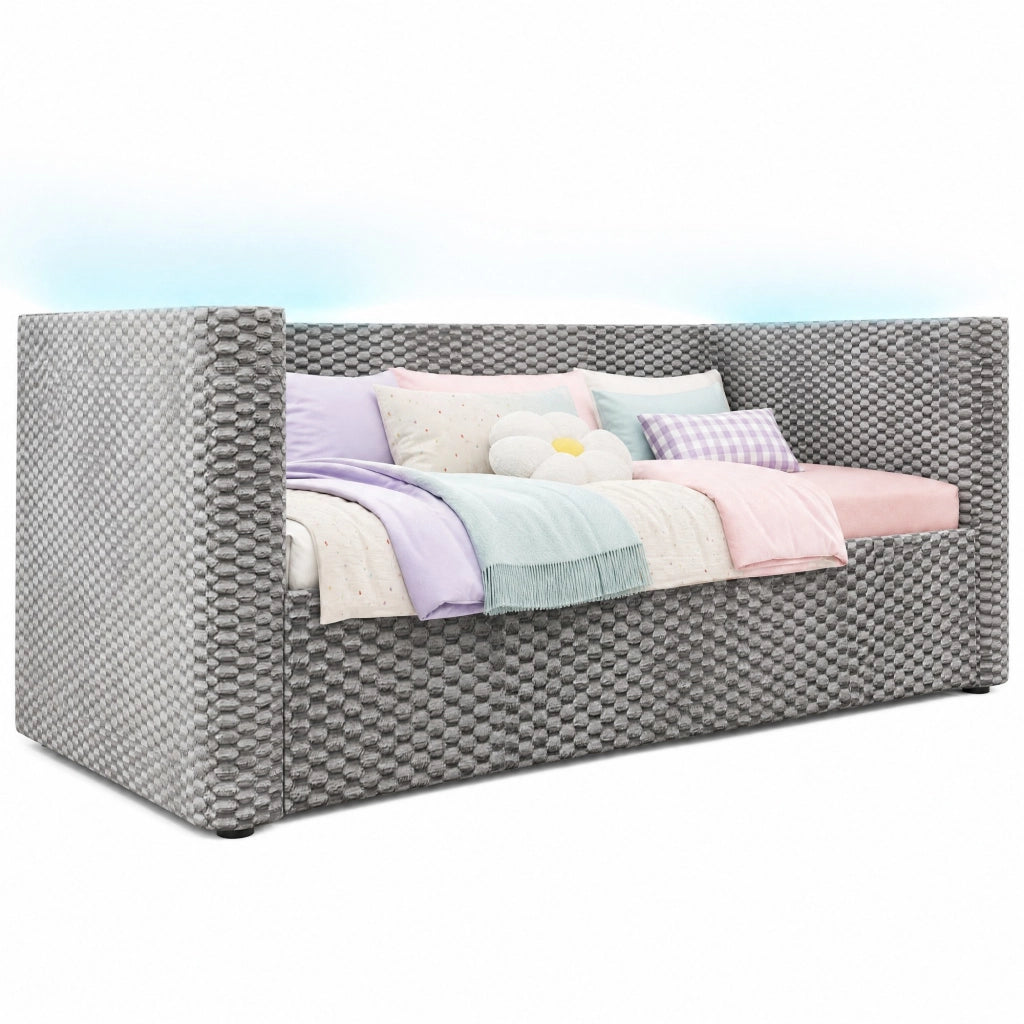 Divano letto 90x200 cm in velluto con contenitore idraulico e LED
