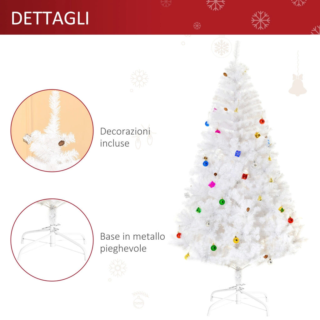 Albero di Natale Artificiale 180 cm 930 Rami Addobbato Bianco