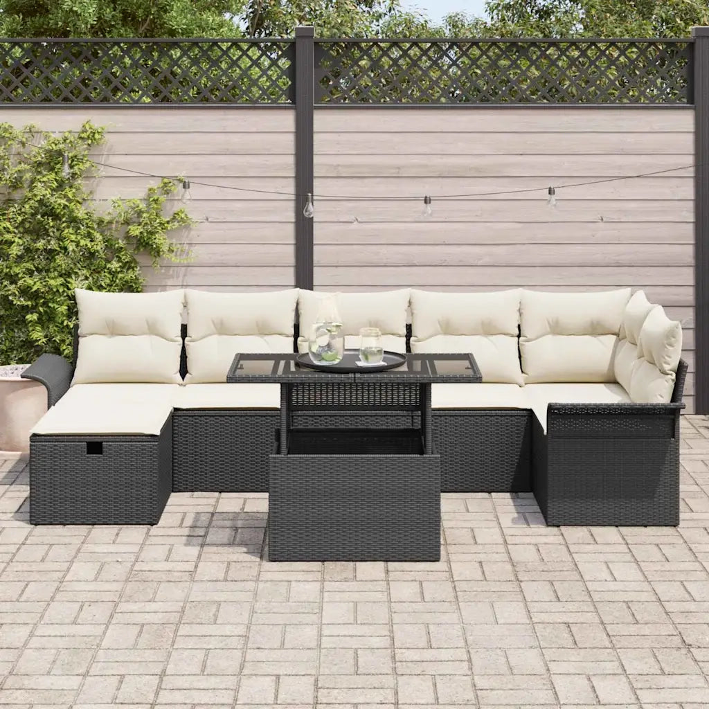 Set Divano da Giardino con cuscino 8 pcs Nero Poly Rattan 3361016
