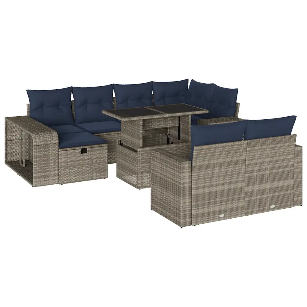 Set Divani da Giardino 11 pz con Cuscini Grigio in Polyrattan 3276507