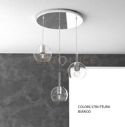 SOSP. BIANCO TONDA 3 LUCI VETRI TUTTI PICCOLO TRASPARENTE 1155BI-S3 TP-TR