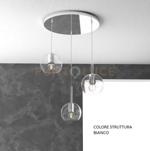 SOSP. BIANCO TONDA 3 LUCI VETRI TUTTI PICCOLO TRASPARENTE 1155BI-S3 TP-TR
