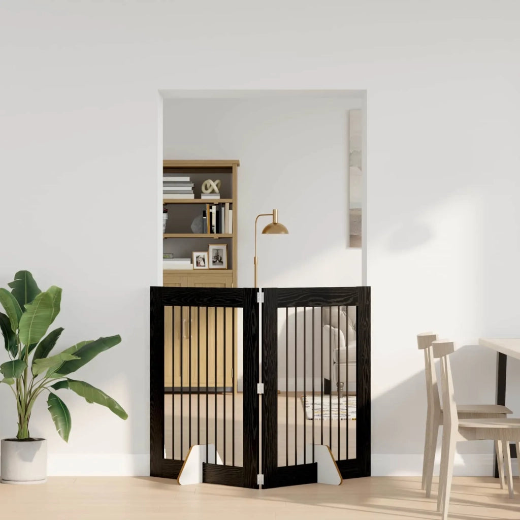Cancello per cani pieghevole con supporti 2 pz Rovere Nero 892037