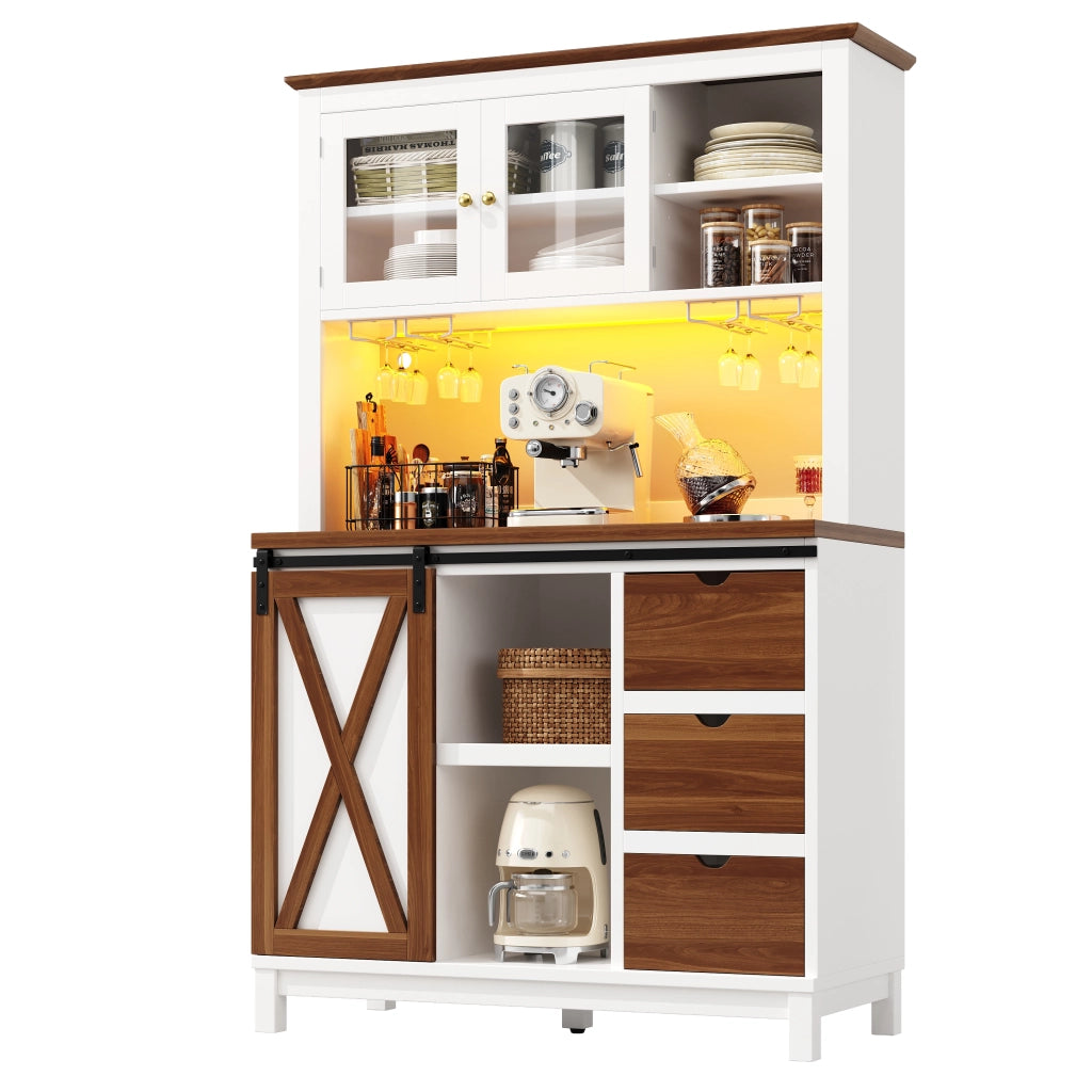 Credenza con LED e Cassetti ¨C MINIMAL ¨C Bianco, Ante Scorrevoli