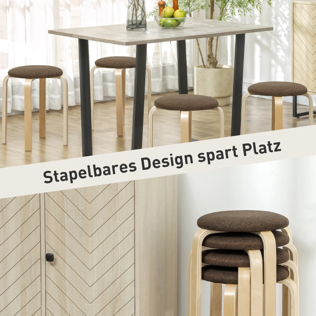 Pouf Imbottito Set 4 Pezzi ¨C Xylo ¨C Impilabile Legno Marrone