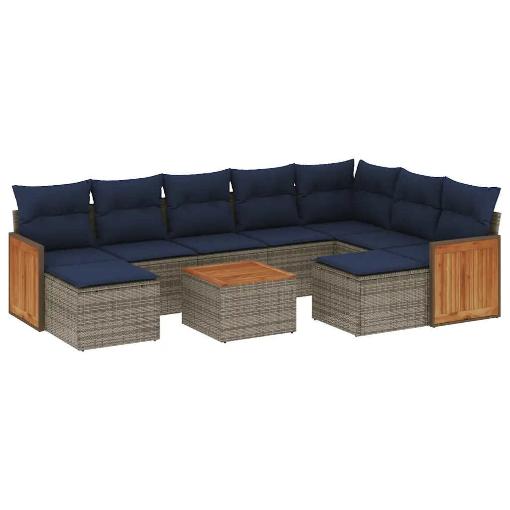 Set Divani da Giardino 10 pz con Cuscini Grigio in Polyrattan 3228231