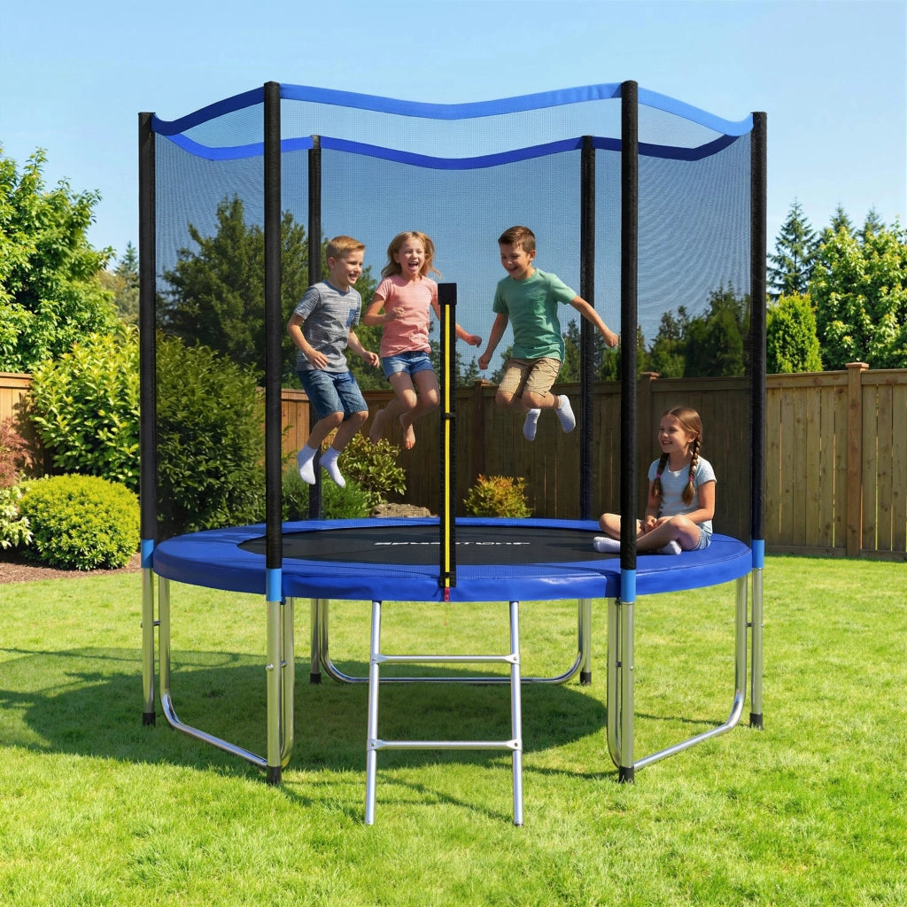 Trampolino Elastico per Esterno con Rete di Sicurezza ¨C Zephmum ¨C Blu ?305 cm