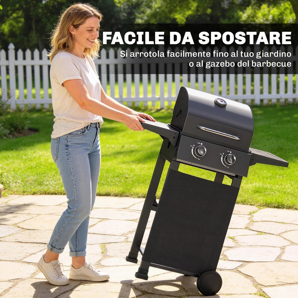 Barbecue Portatile a Gas con 2 Bruciatori ¨C Minimal ¨C Nero