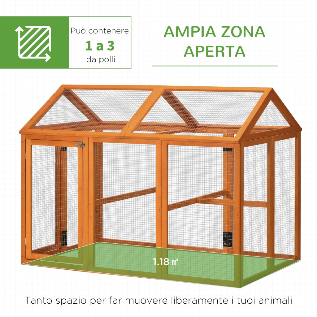 EasyComfort Gabbia per Galline in Legno con Porte Multiple e Rete in Metallo, 140x88.5x106cm, Arancione