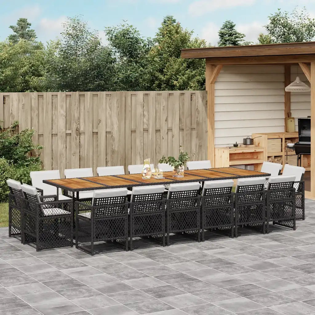 Set da Pranzo da Giardino 17 pz con Cuscini Nero in Polyrattan 3210891