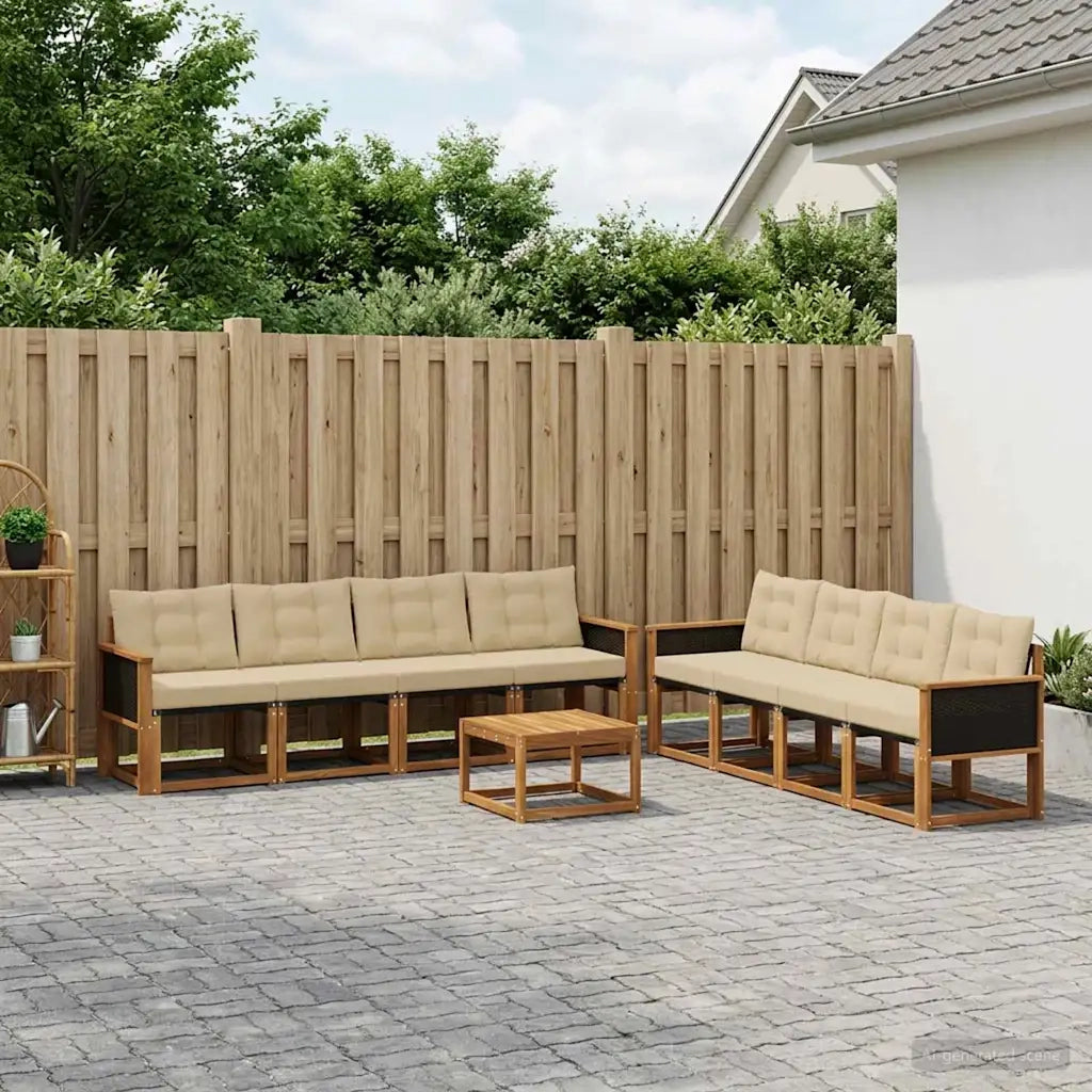 Set di divani da esterno con cuscino 9 pcs Naturale e Beige 3381849