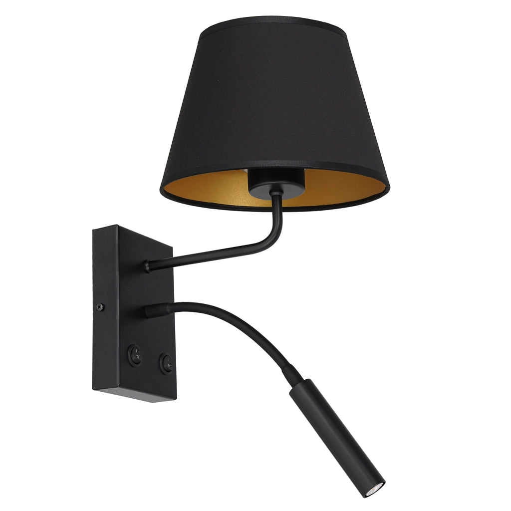 Applique Arden nero/oro, luce lettura, doppio switch