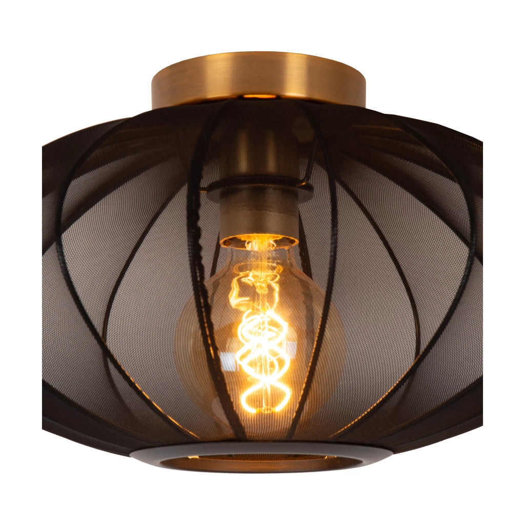 Plafoniera ovale in tessuto nera oro E27 40W Lucide