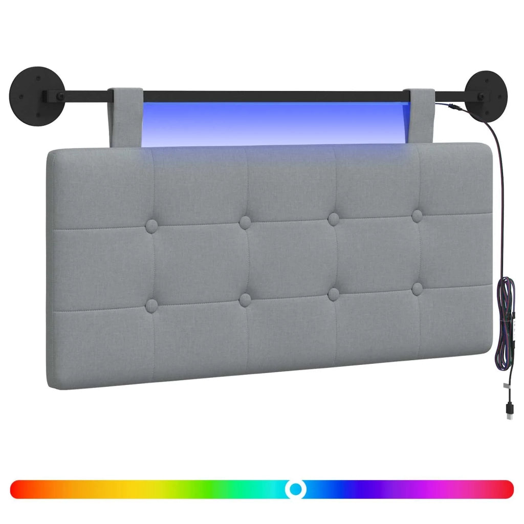 Testiera sospesa Con luce LED Grigio Chiaro Tessuto 3424366