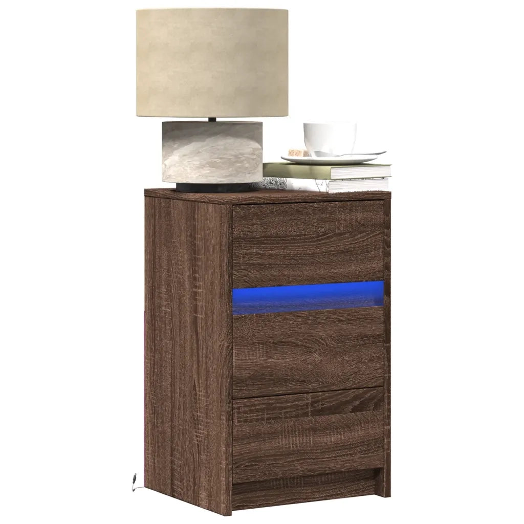 Comodino con Luci LED Rovere Marrone in Legno Multistrato 852018