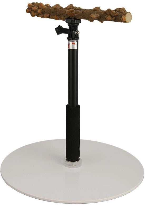 Stand per uccelli da viaggio in legno di pepe, regolabile 11,8-37 pollici, manubrio in acciaio, protezione acrilica, resistente e stabile