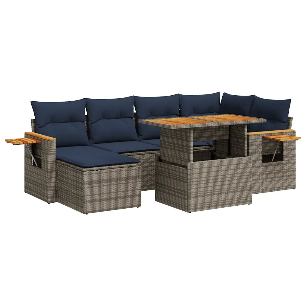 Set Divani da Giardino con Cuscini 7pz Nero Polyrattan Acacia 3327624