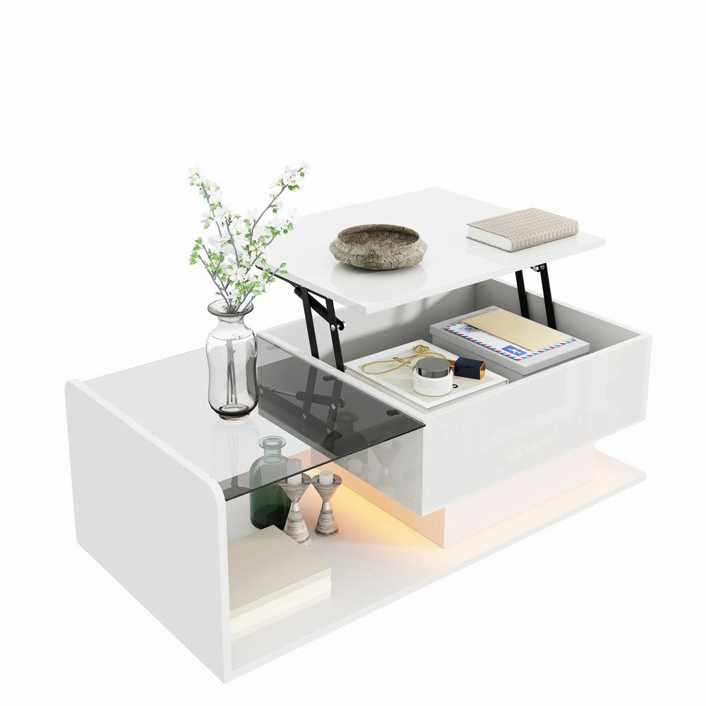 Tavolino da Caff¨¨ con Vetro e LED ¨C MINIMAL ¨C Bianco Lucido