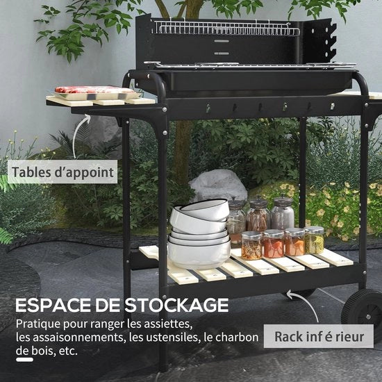 Grill a BBQ con Altezza Regolabile e Ruote - Ideale per Esterno