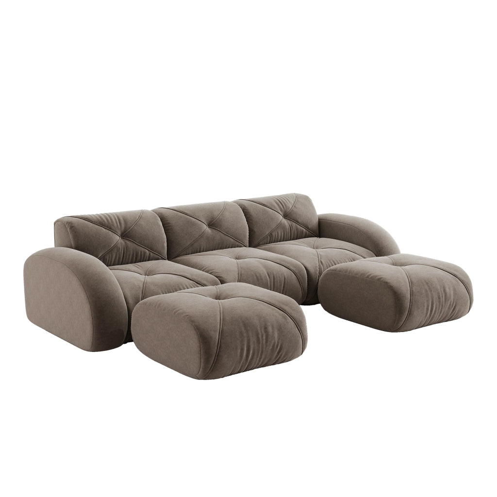 Sof¨¤ modulare a forma di U - Zephmum- 3 posti con 2 pouf, tessuto comodo, antiscivolo, marrone