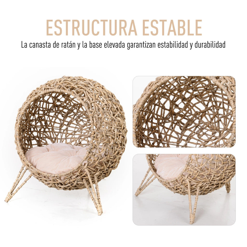 Letto per Gatti con Base e Cuscino ¨C Zephmum ¨C Legno Naturale ¦µ52x58 cm
