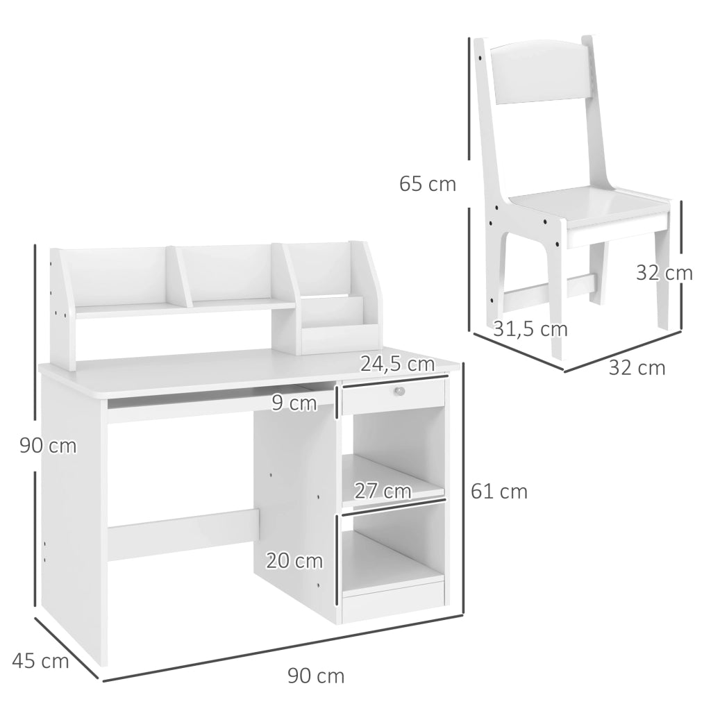 Scrivania per Bambini con Sedia e Cassetti ¨C Minimal ¨C 90x45x90 cm Bianca