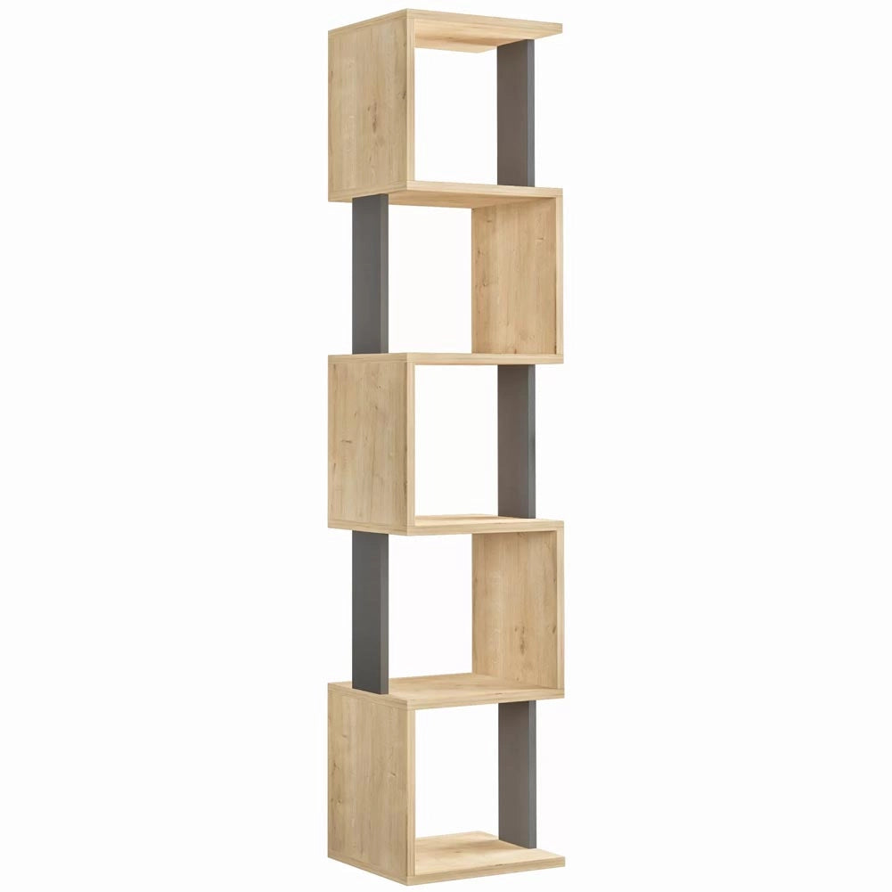 Libreria Design Moderna Scaffale Modulare 5 Ripiani 161x35x30cm Ufficio Oak Grey