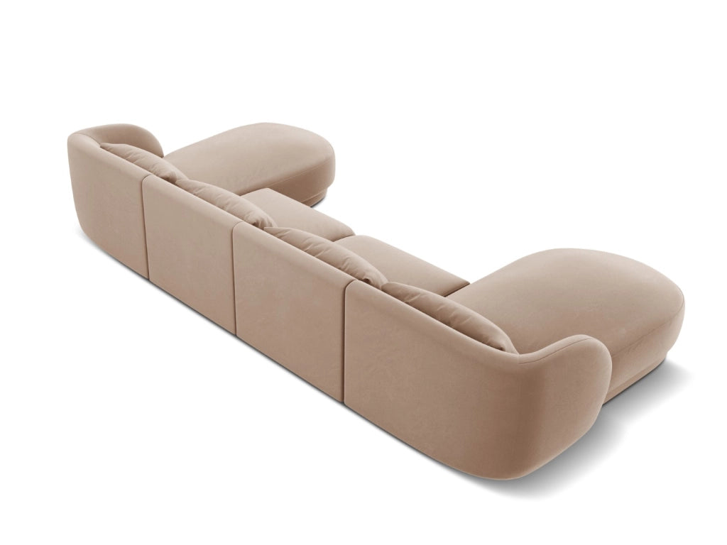 Cosmopolitan Design - Divano panoramico "Tulum" 5 posti in velluto beige 