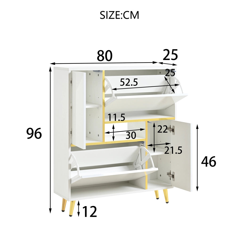 Scarpiera Moderna con LED ¨C Xylo ¨C Bianco Lucido, 16 Colori, 80x25x96 cm