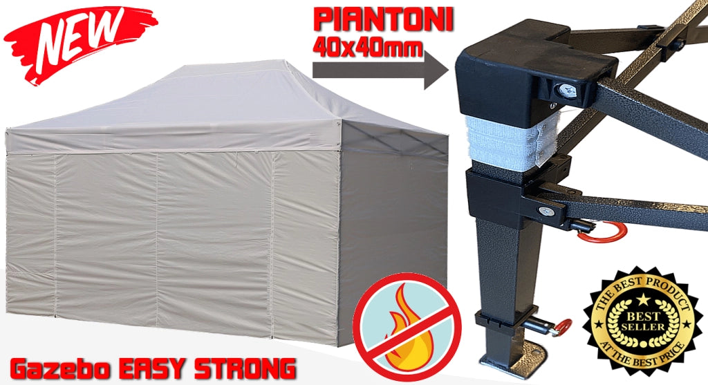 Gazebo 2x3m bianco certificato IGNIFUGO SENZA laterali pieghevole portatile estendibile richiudibile estensibile acciaio per fiere eventi stand chiosco tenda tendone mercato mercatino  
