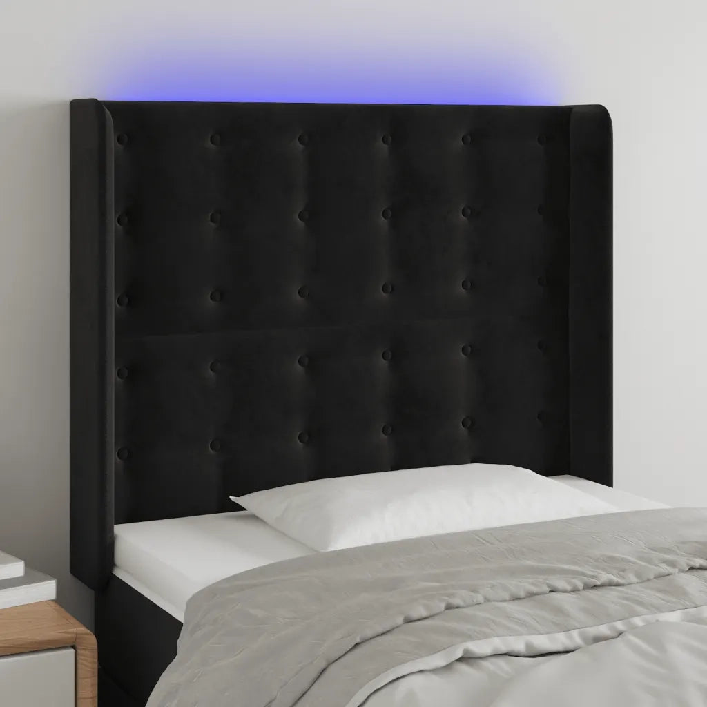 Testiera a LED-Testata con LED nero 93x16x118/128 cm in Velluto 400657