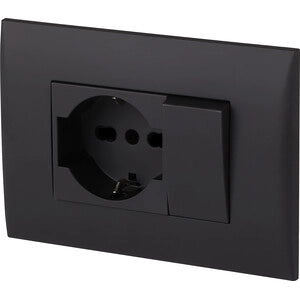 PLACCA C/SUPP PULSANTE+PRESA BIPAS SCHUKO NERO- 1,0 pz