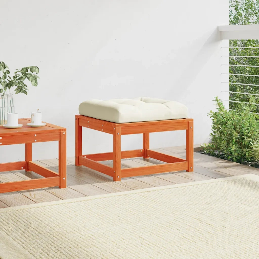 Poggiapiedi da Giardino con Cuscino Marrone Cera Massello Pino CFW1208490
