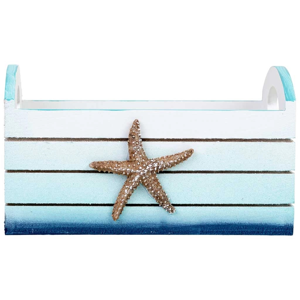 Vassoio decorativo in legno con stella blu, 18x14x11 cm
