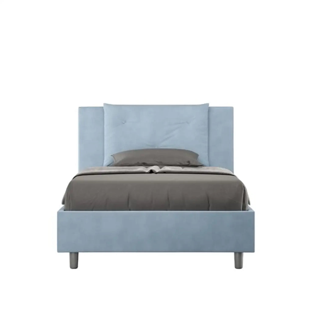 Letto una piazza e mezza senza rete imbottito 120x210 microfibra azzurro Appia