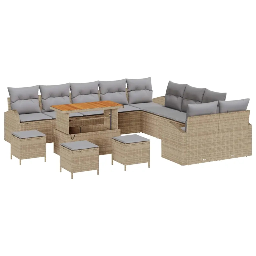 Set Divano da Giardino con cuscino 14 pcs Beige polyrattan 3362462