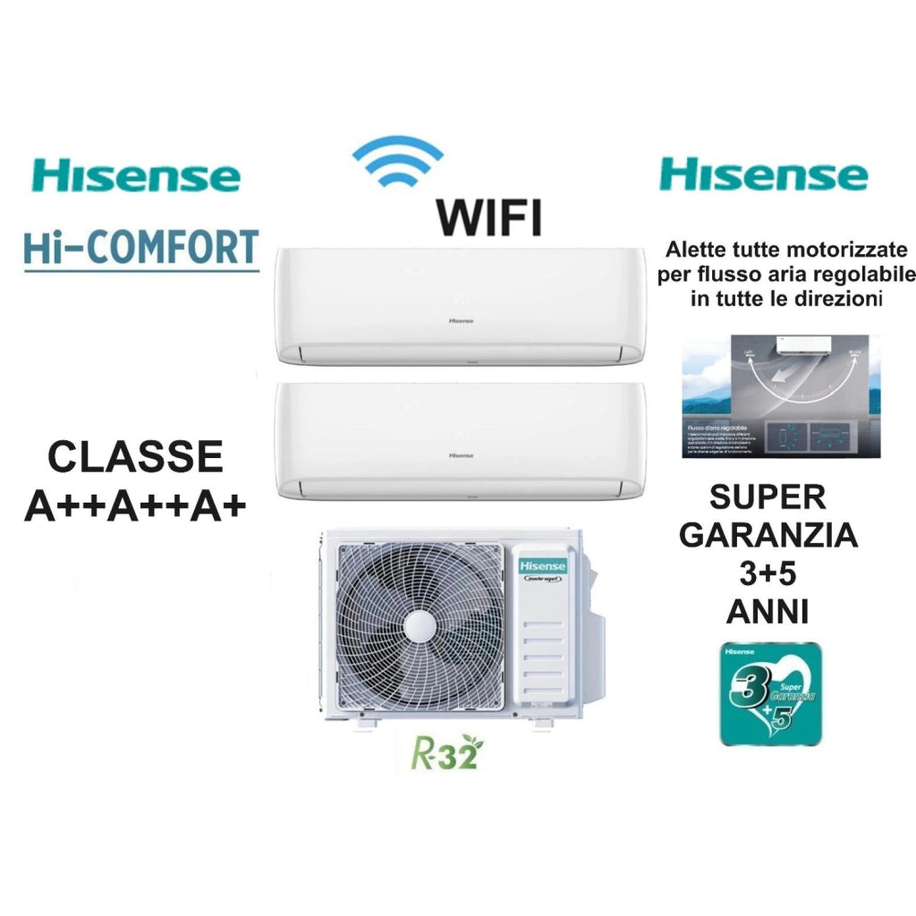 Hisense Climatizzatore Dual 12000BTU+12000BTU Pompa Calore A++/A+ WiFi Hi-Comfort Split Inverter 2AMW42U4RGC