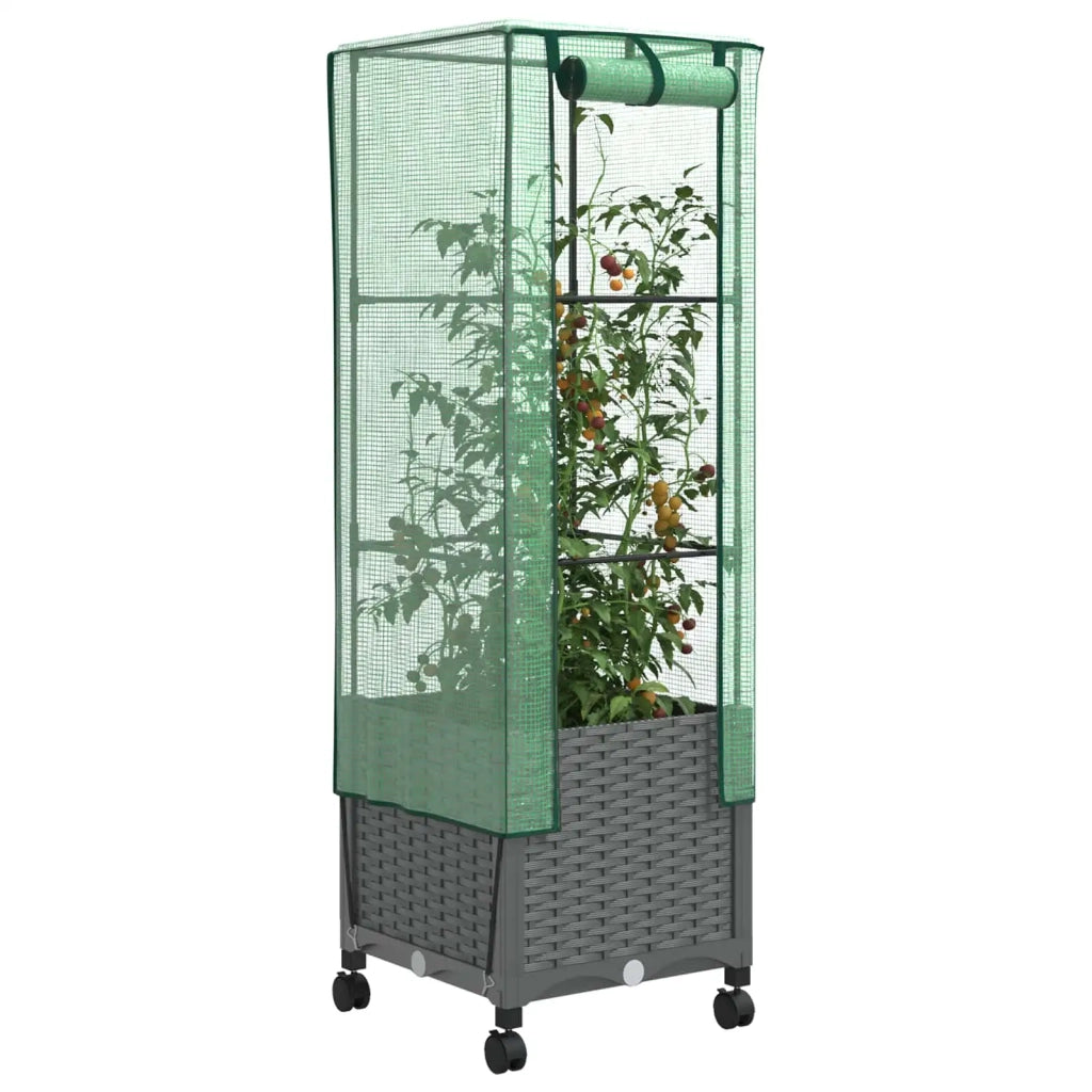 Vaso da Giardino con Copertura per Serra e Ruote Grigio Chiaro 3422932