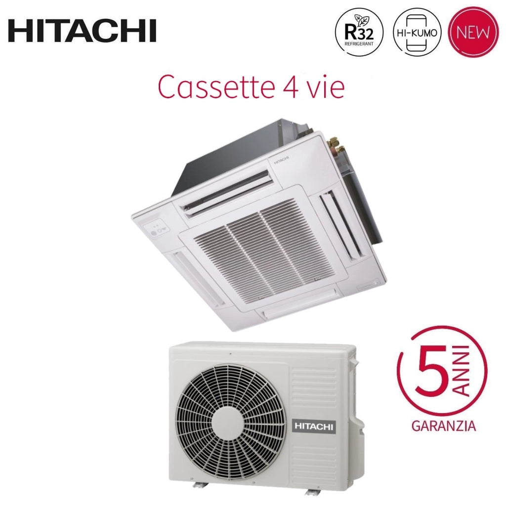 Climatizzatore Condizionatore Hitachi a Cassetta 4 Vie Inverter 12000 Btu RAI-35RPE R-32 Wi-Fi Optional con Griglia Inclusa - Novità